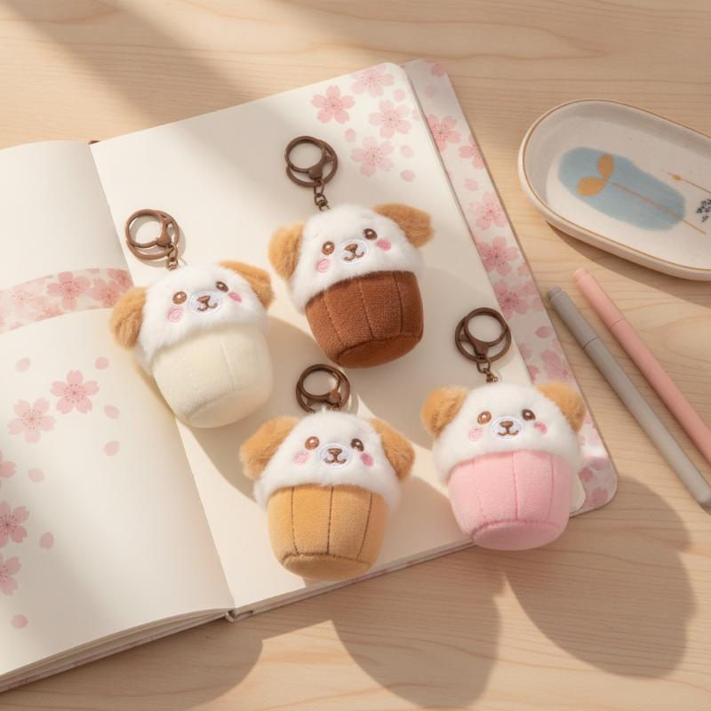 Cute Teacup Dog Plush Keychain Mini Cartoon Stuffed Doll Soft Bag Hanging Pendant Key Ring For Backpack Handbag Decor Gift