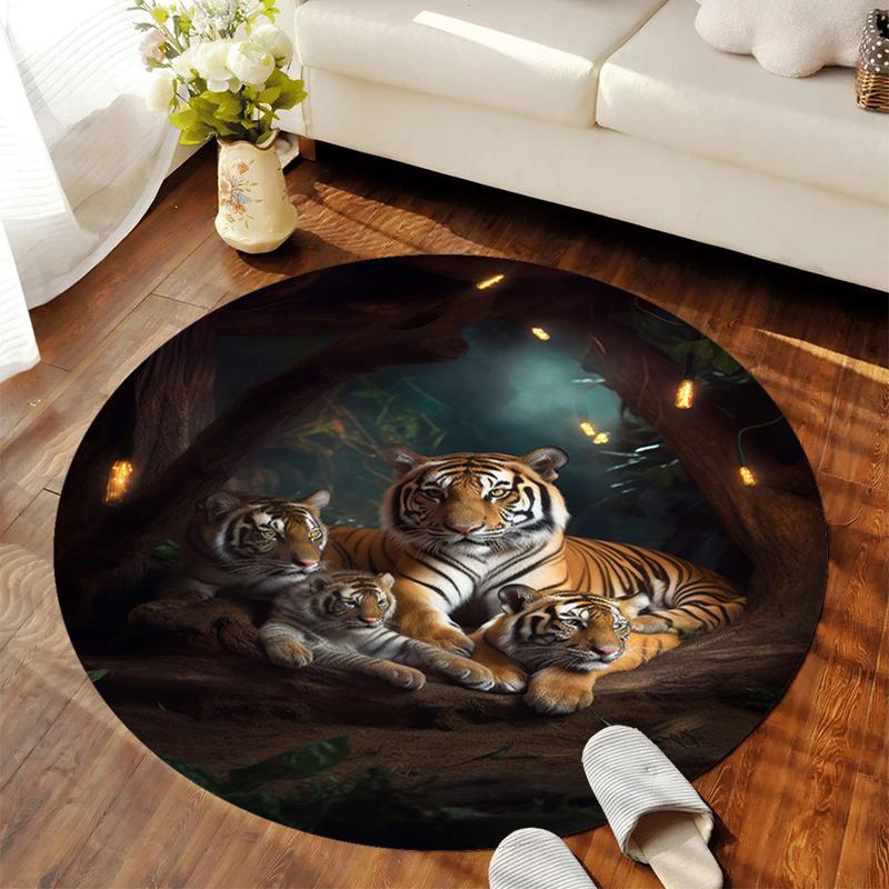 

1Pc Tiger theme Circular Print Rug - home decoration Carpet For Living Room Bedroom Flooring Computer Chair Area Rug 80x80cm( 31x31in)