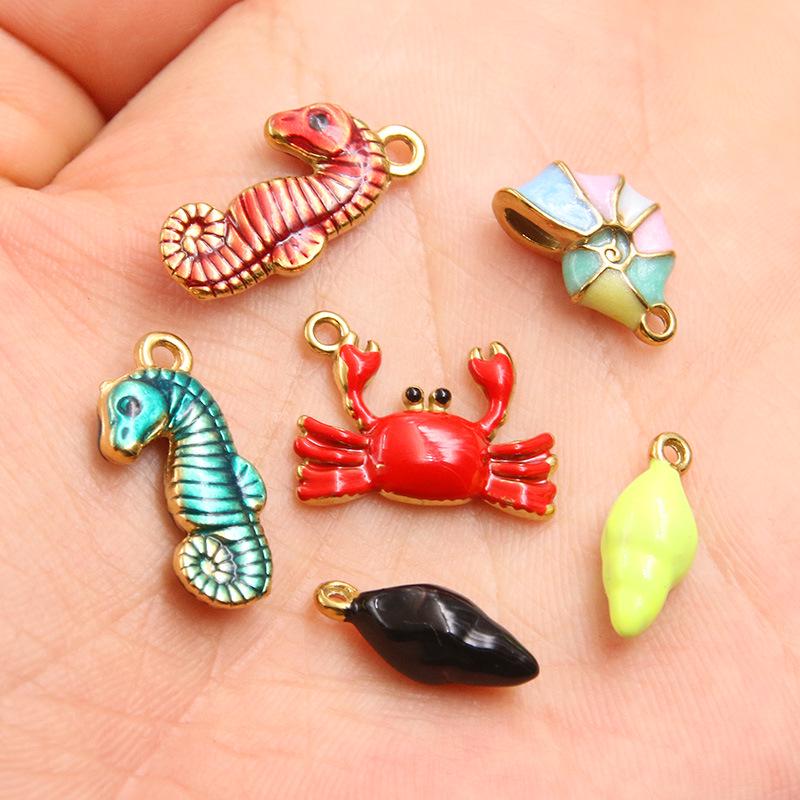 18K Gold Electroplated Seashell & Seahorse Charms: 4 Styles DIY Jewelry Accessories