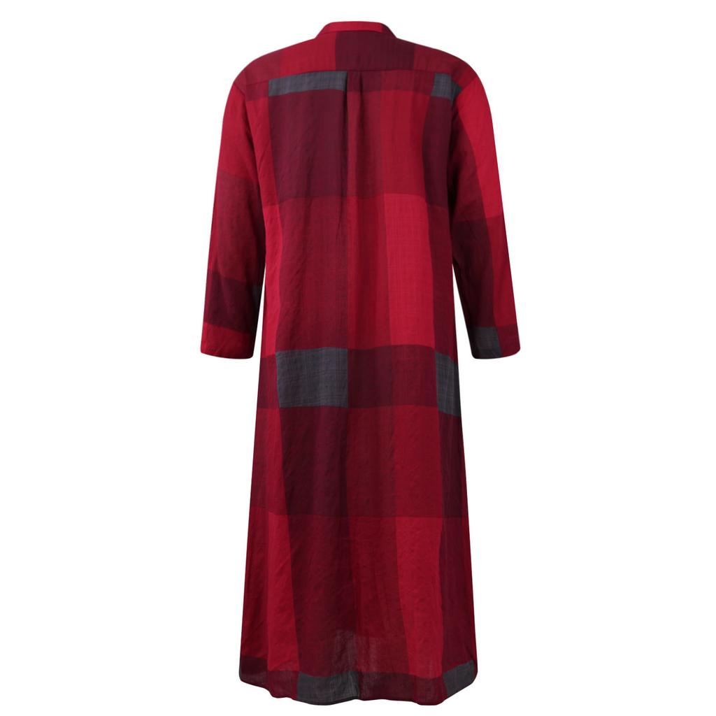 Women's Casual Cotton Linen Printed Loose Temperament Long Shirt Dress