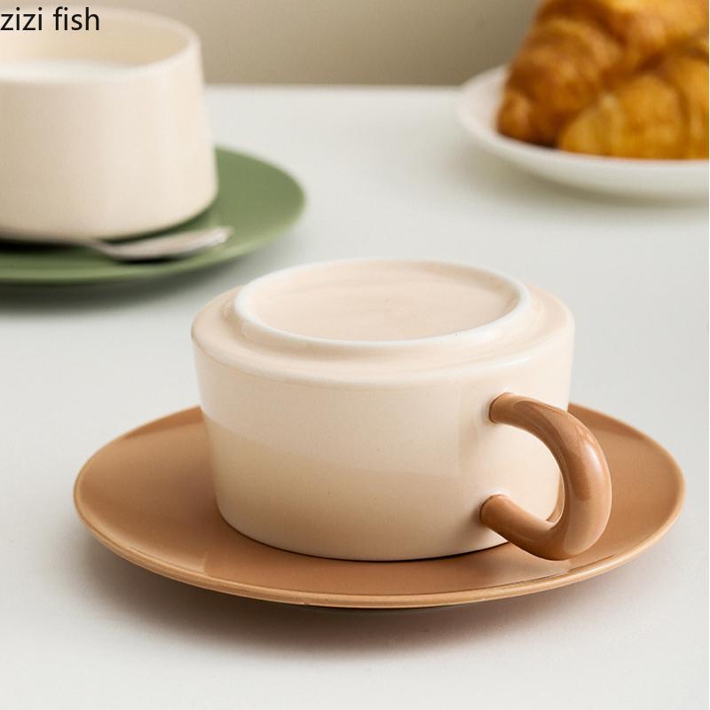250ml Ceramic Coffee Cup and Saucer Set Milk Tea Cups Oatmeal Breakfast Cups Office Water Cup Milk Mug Afternoon Tea Mug Teacup