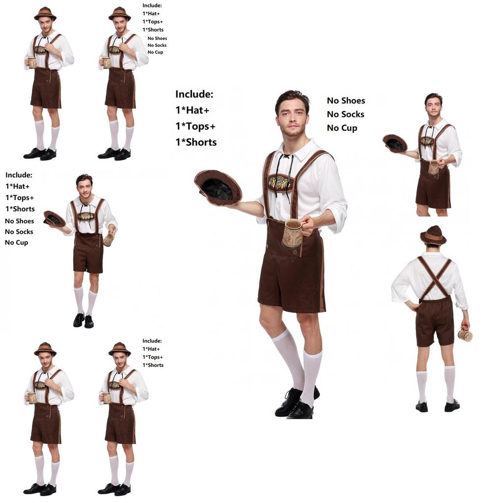 Classic Men Oktoberfest Clothing Cosplay Attire With Comfortable Suspenders And Hat