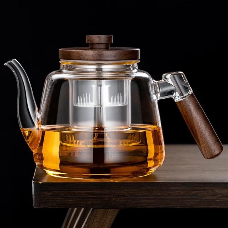 Heat-Resistant Glass Teapot with Wooden Lid