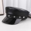 Punk Stil Flache Kappe Herren und Damen Persönlichkeit Leder Lange Nieten Leopardenmuster Silberne Kappe
