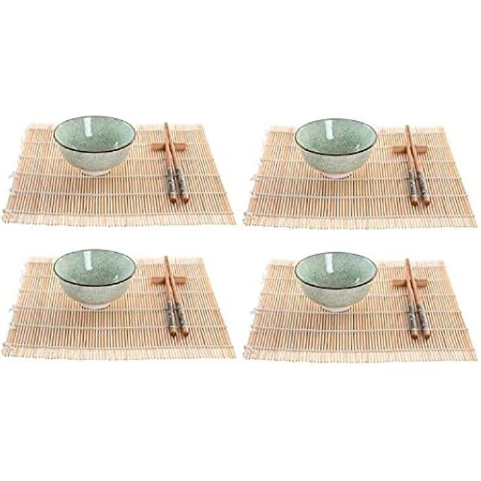Set de sushis - DKD Home Decor - Multicolore - Bambou et grès - Dimensions 33x64,5x32,5 cm - Rectangulaire