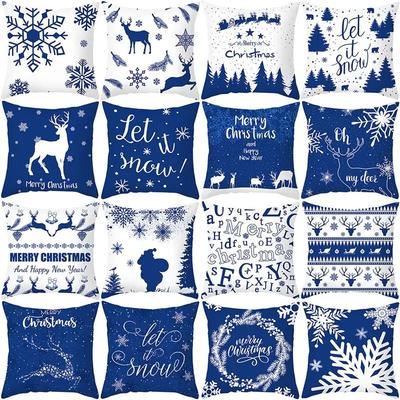 Christmas Pillow Blue Geometric Cushion Cover Modern Nordic Decor Ornament Gift New Year Decoration