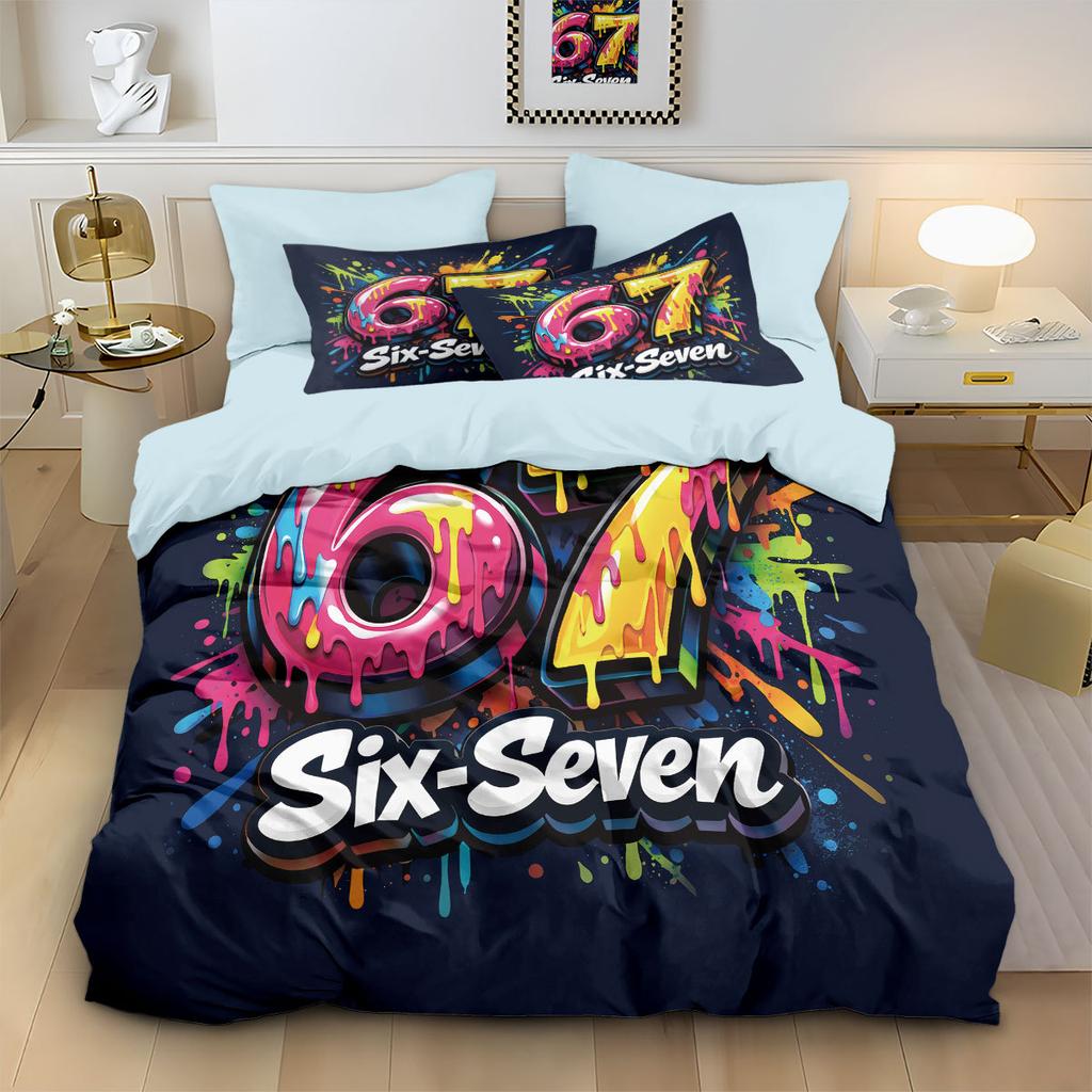 Graffiti Style Funny 67 Digital Printed 3PC Duvet Cover with Pillowcases Novelty Queen King Size Comforter Unique Bedroom Decor