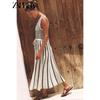 Zaprha 2025 Summer New Fashion Stripe Patchwork Cut Knitted V-neck Sleeveless Dress 8779633