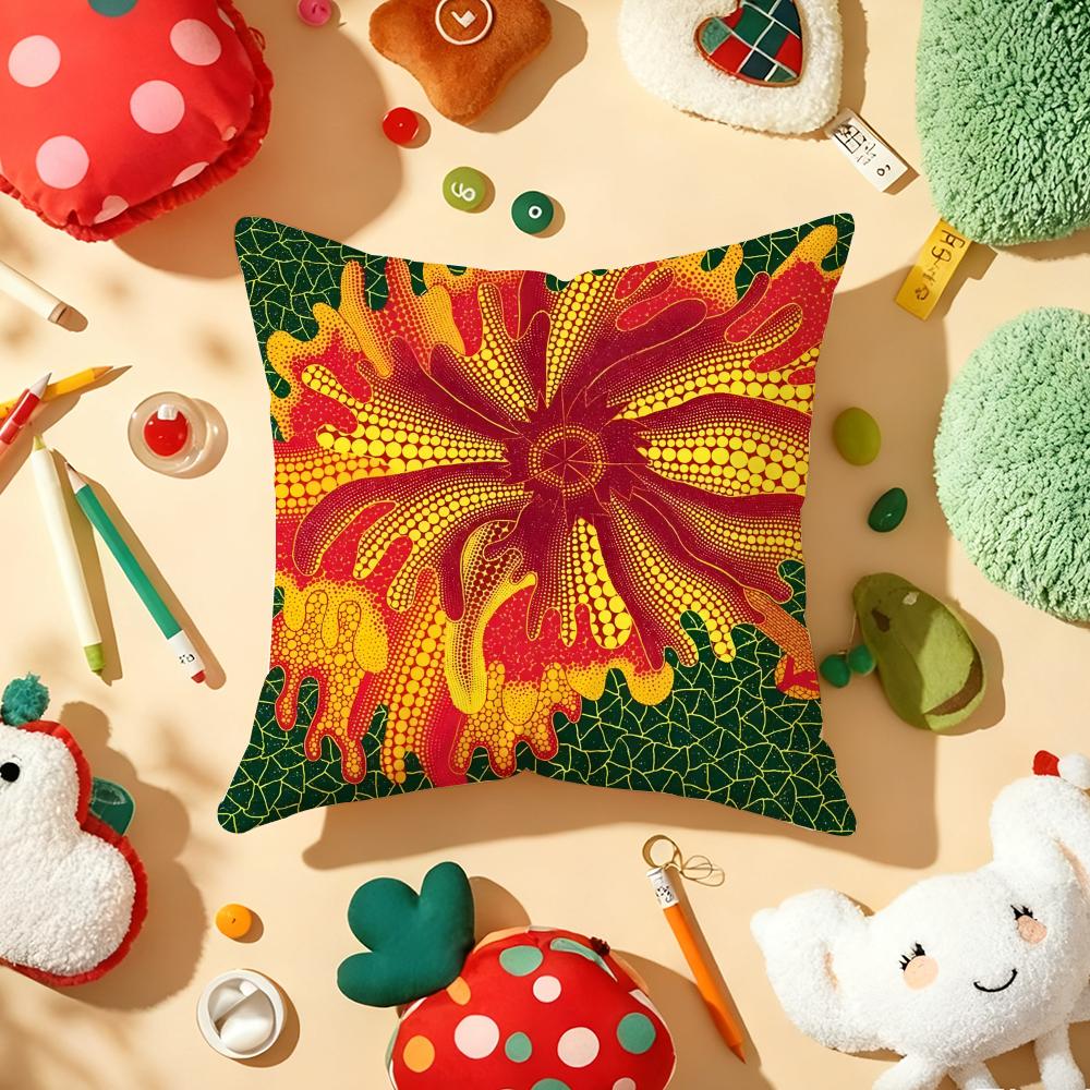 Y-Yayoi K-Kusama Abstract Art Cushion Cover Plush Fabric Soft Double-Sided Printed Sofa Warm Winter Home Gift Pillow Cover
