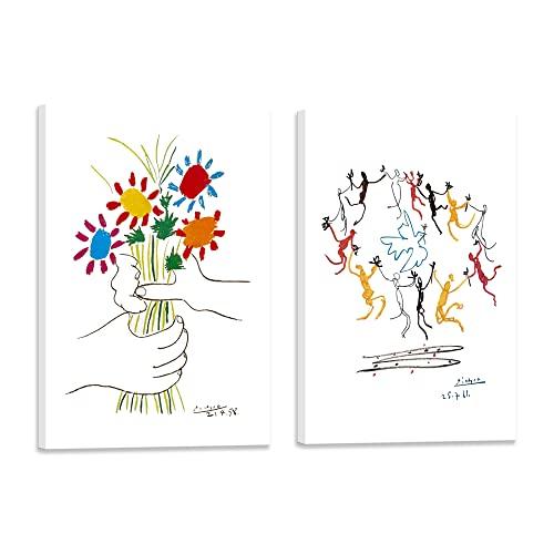 Picasso Cat Painting, Flower of Friendship, Set of 2, Art Panel, Art Frame, Entryway Poster, Decorative Painting, Canvas, Wall Hanging, Wall Decor, Fr