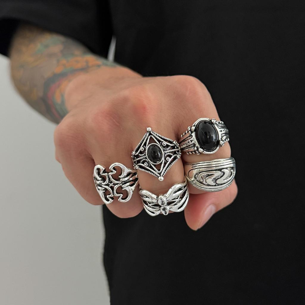 Fashion Diamond-Studded Ring Set for Men, Stylish and Unique Hollow Pattern Cross Ring, Men's Jewelry
