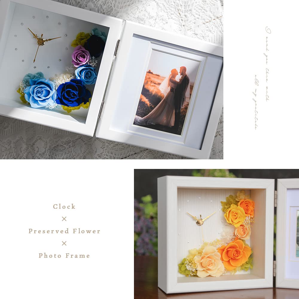 Preserved Flower Photo Clock Arvo Gift Studio Happy x [Original Smile] (White Pink)