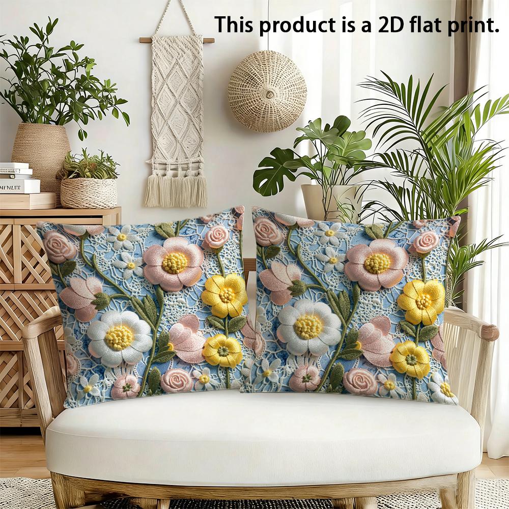2pcs 3D Embossed Style Floral Print Throw Pillow Covers Decorative Soft Pillowcases for Sofa Bedroom Living Room Cushion Cover
