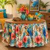 Tropical Plant Print Round Tablecloth Carnival Party Decor Festive Table Skirt In Geometric Abstract Design