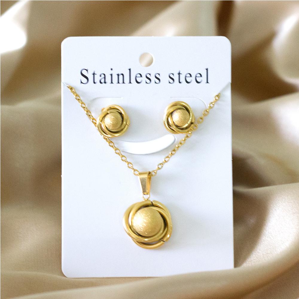 Steel Ball Pendant Necklace And Stud Earrings Set For Women Stainless Steel Zircon Set 2 Pieces Wedding Party Gifts Zircon