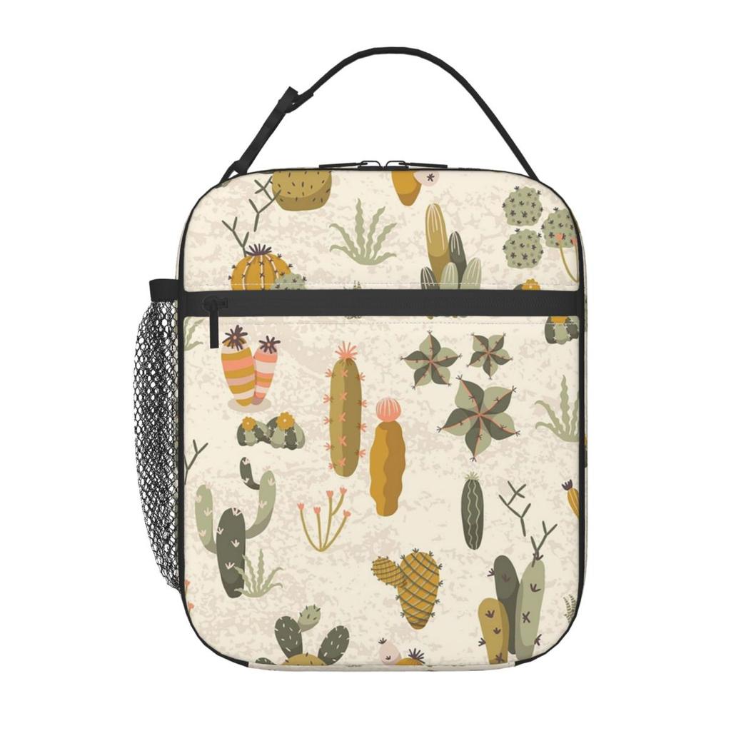 Cute Desert Cactus Columnar Pattern Insulated Lunch Bag for Women Kids Portable Food Boxes Thermal Lunch Box Tote