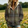 Damen Casual karierte Kapuzenjacke mit langen Ärmeln, Taschen und