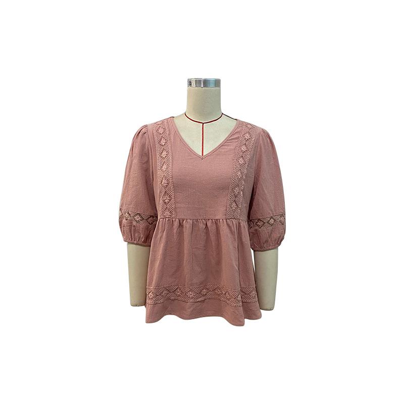 Blusas tipo camisa de lino y algodón rosa informales de manga