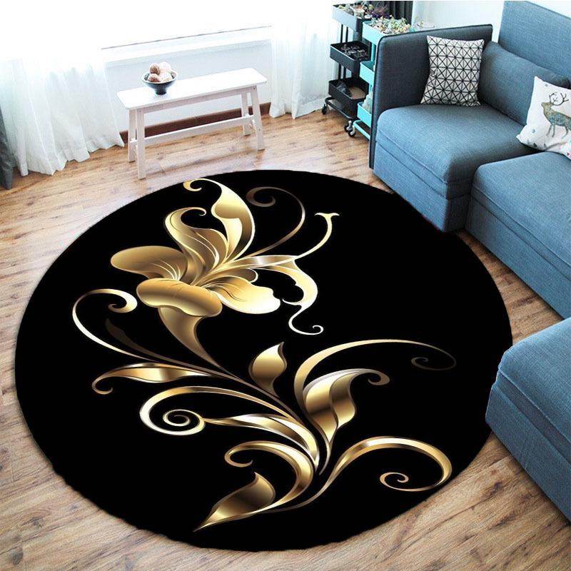 1 Stück runde Teppiche mit goldenem Blumenmuster, wasserdicht, rutschfest, dick, gepolstert, strapazierfähig, bequem, Stehmatte für die Küche