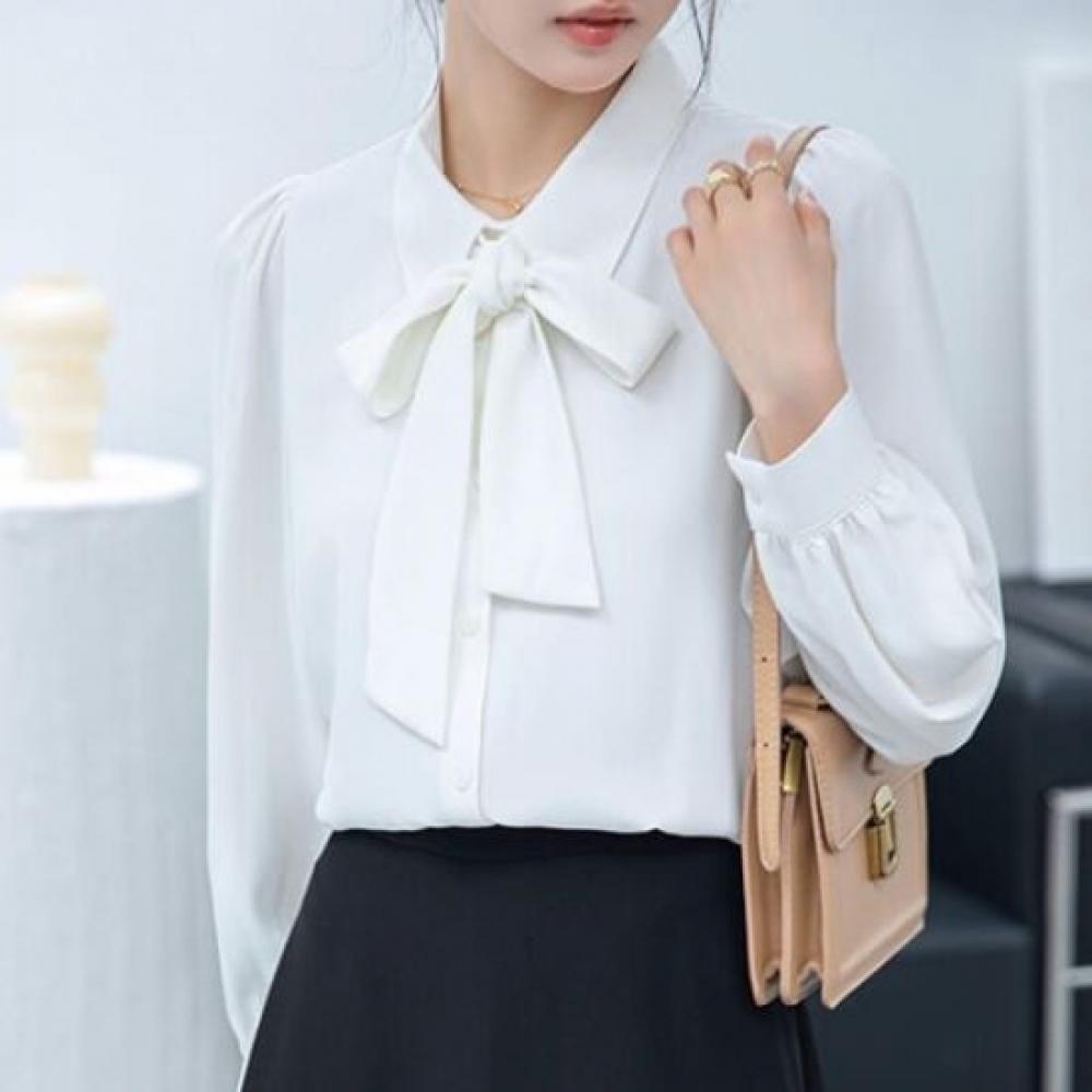 Navava Women Ribbon Neck Long Sleeve Shirt Nb2427