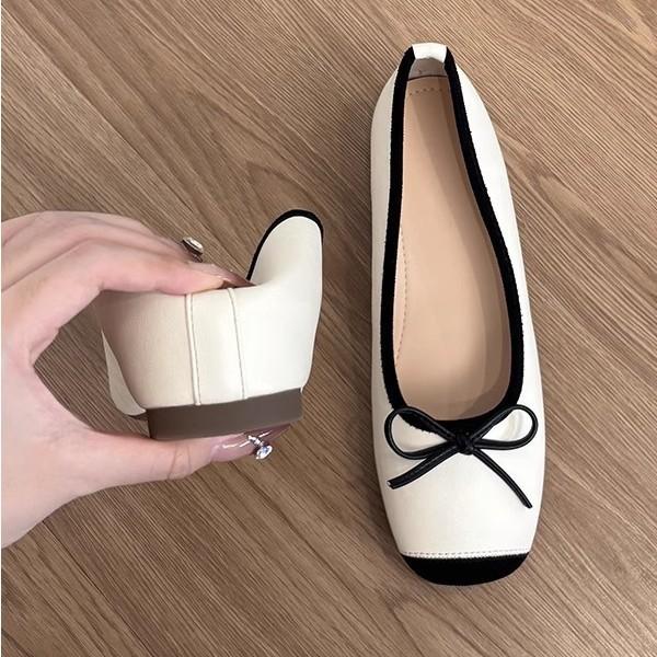 Schafslederversion~ Leder Französische kleine Innenhöhenerhöhung Ballett Einzelschuhe Damen Retro Schleife Ein Pedal Einzelschuhe