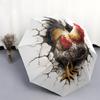 Rooster pattern, automatic folding umbrella, portable and foldable design, 8 ribs, a Christmas or birthday gift.