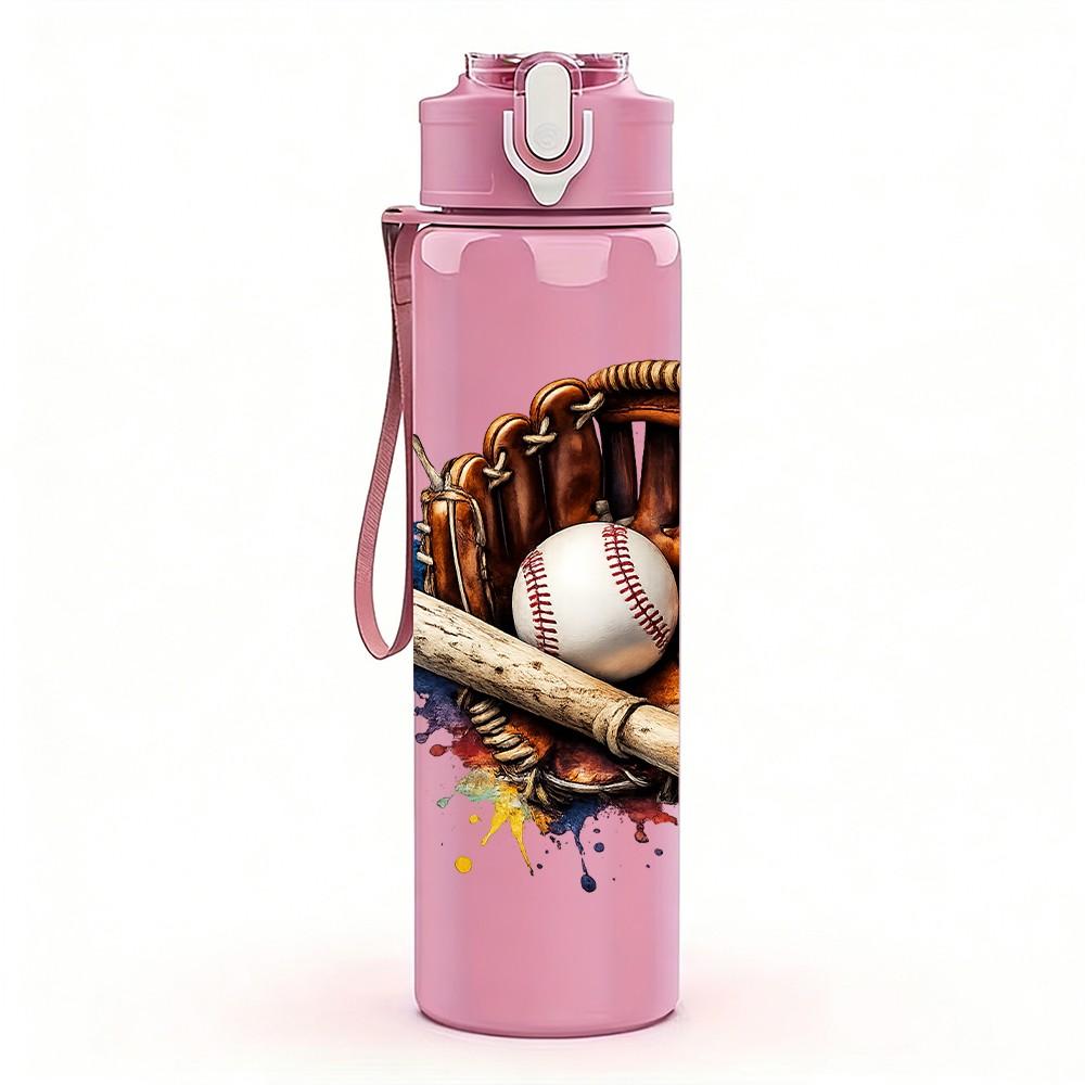 1PC Baseball Bat Glove Sport Equipment Print 750ml Color Plastic Sports Water Bottle Leakproof Flip Straw Lid Suitable for Sports Office Home Use