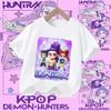 Children's KPOP Demon Hunters movie crewneck cartoon girls' and boys' T-shirt, casual print baby fashion clothing for summer