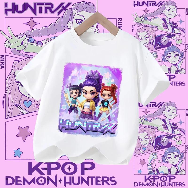 Children's KPOP Demon Hunters movie crewneck cartoon girls' and boys' T-shirt, casual print baby fashion clothing for summer