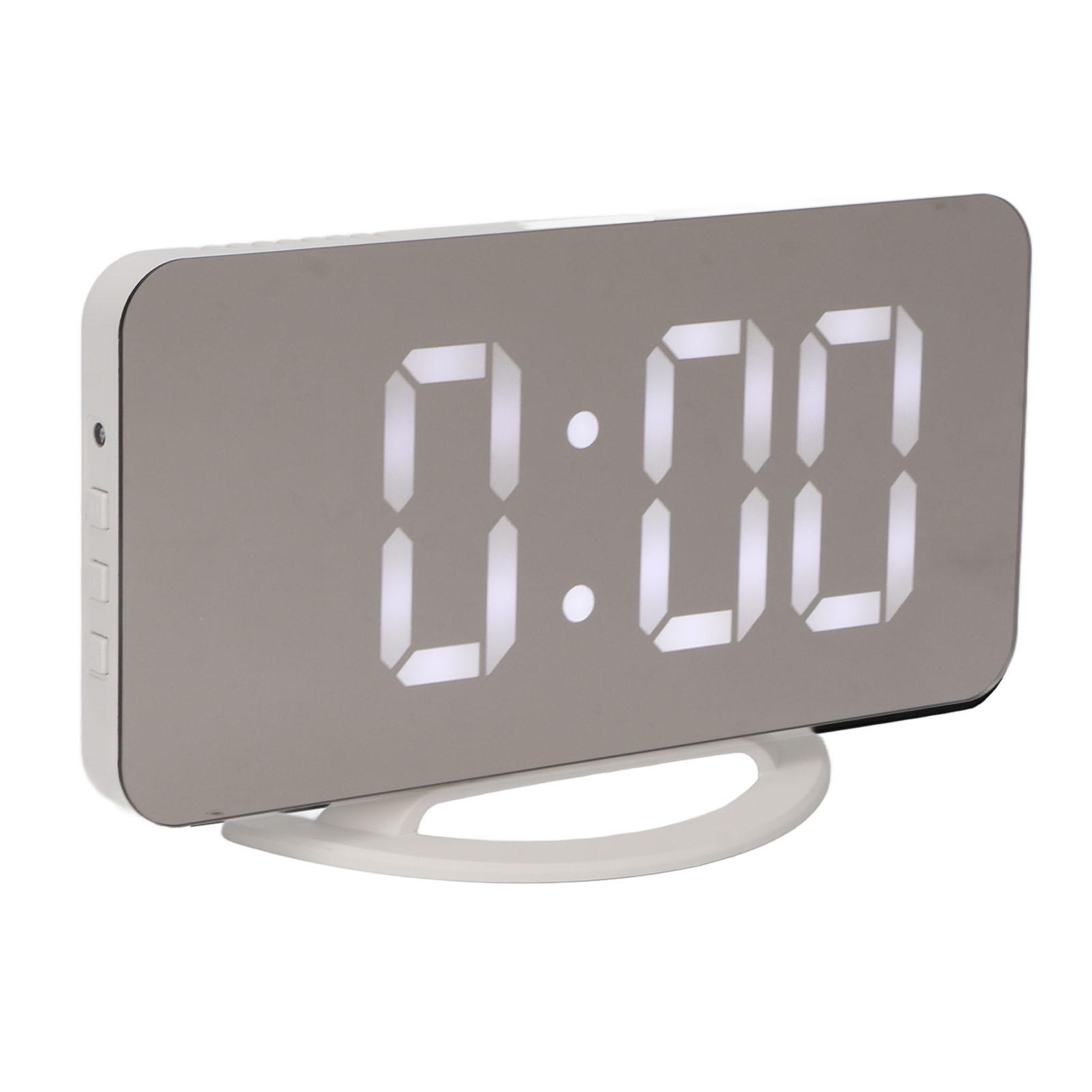 

Alarm Clock Dual USB Output 3 Levels Brightness Light Sensing Time Temperature Display LED Mirror Alarm Clock White