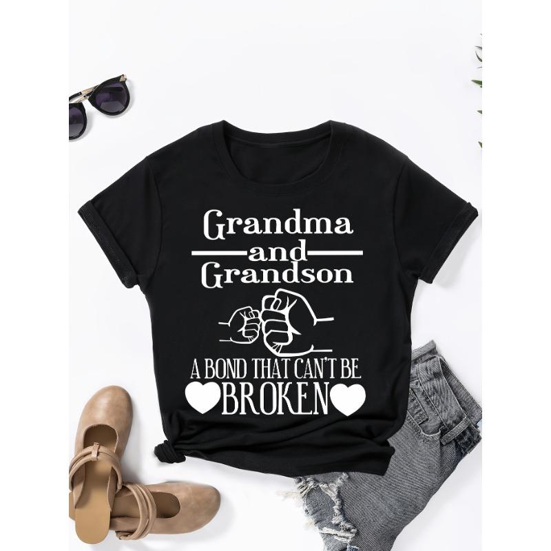 Oma und Enkel Print Rundhals T-Shirt, Lässiges Kurzarm Oberteil für Frühling & Sommer, Damenbekleidung