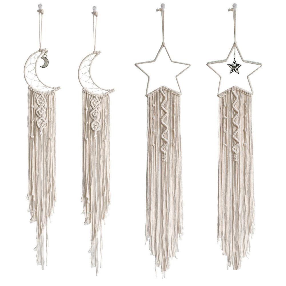 2pcs Macrame Wall Hanging Star Moon Dream Catcher Tapestry Bohemian Home Decor For Children s Room Home Wedding Ornament Craft Gift