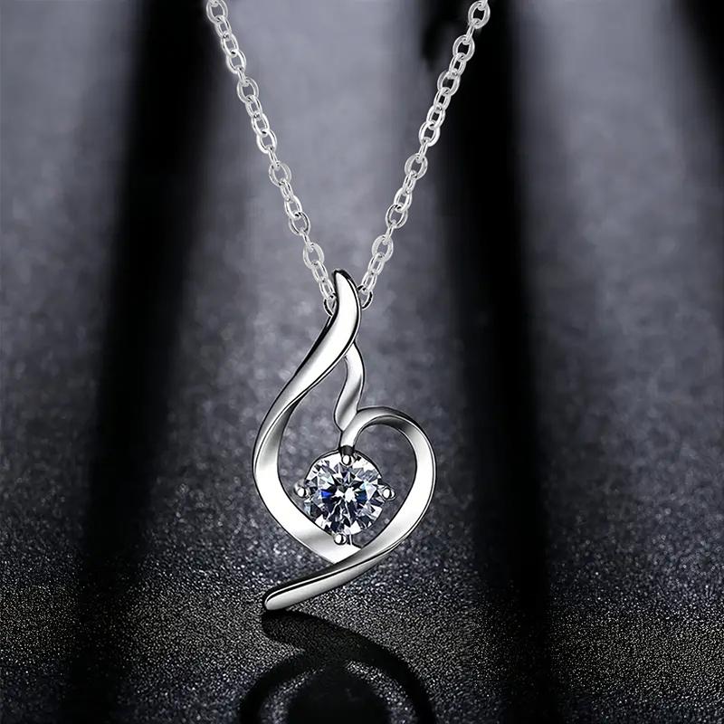 Huitan White/Purple Charming Cubic Zirconia Pendant Necklace for Women Simple Elegant Design Bridal Wedding Accessories Jewelry