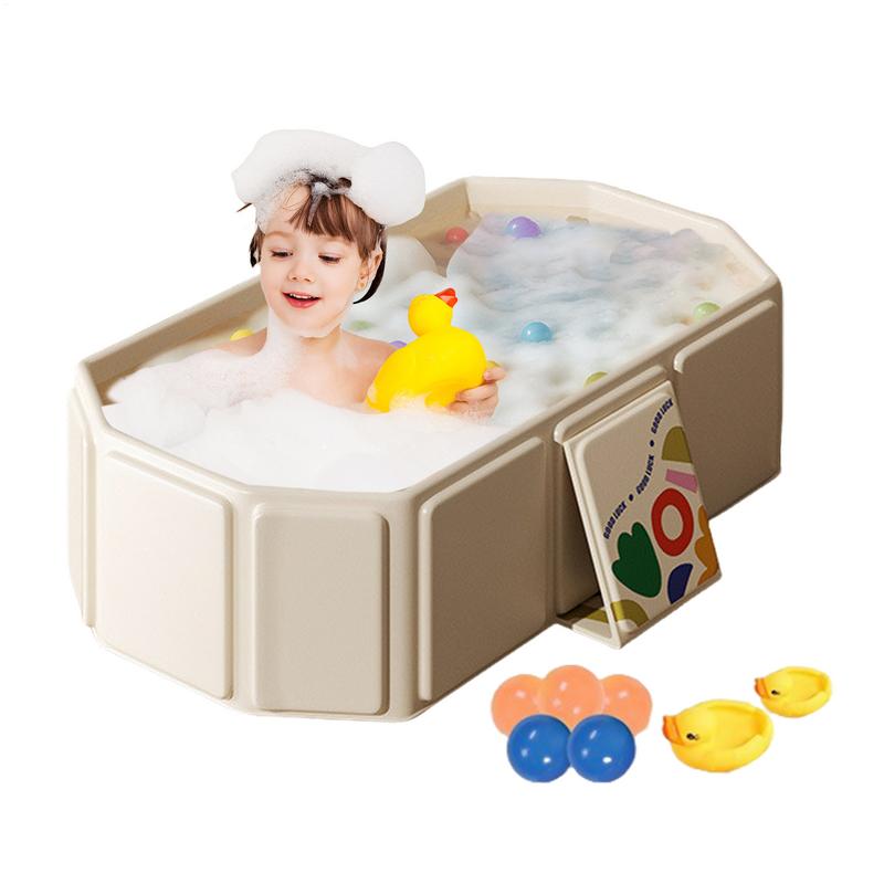 Foldable Bathtub for Kids Toddler Bath Tub with Drain Plug Foldable Baby Shower Tub with 5 Balls and 2 Ducks Green White bianco