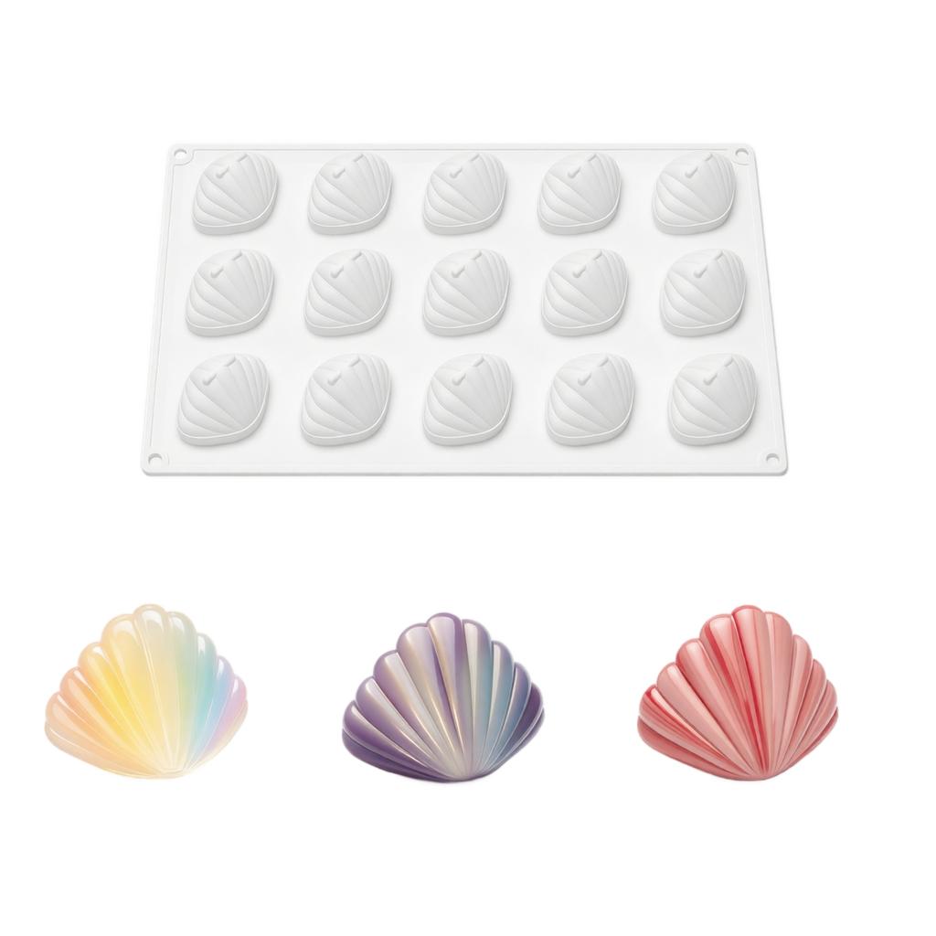 15 Cavity Silicone Shell Mold Flexible Baking Mold for Resin Chocolate Cake Soap Making with Non-Stick Surface and Heat Resistance
