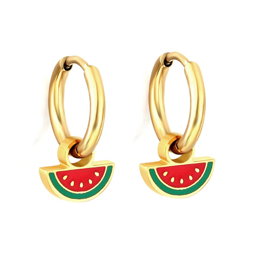 Stainless Steel Hoop Earrings Trendy Cartoon Strawberry Cherry Pendants Women Girls Round Huggie Earrings Dangles Party Jewelry