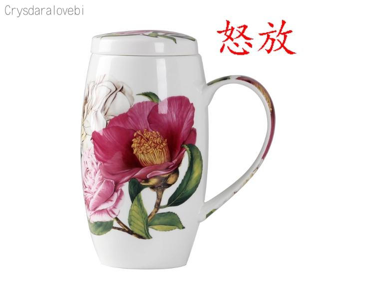 

700Ml, Real Bone China Tumblers With Lid, Taza Cafe Funny Mug, Cute Big Coffee Cups Floral Painint, Ceramic Cup Perfect Gift
