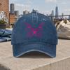 Pink Butterfly Ribbon Duckbill Cap  Vintage Washed Baseball Hat for Unisex  Women Hook  Loop Closure