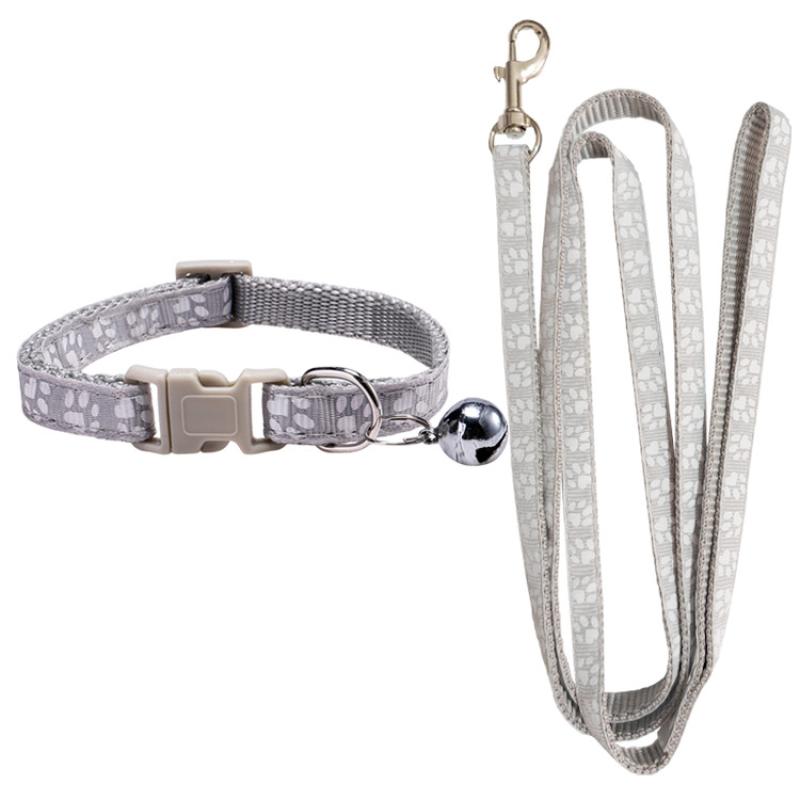 Dog Paw Print Pet Traction Rope Adjustable With Collar Puppy Collar Set Pet Walking Lead Rope Breathable Puppy Cat Accessories
