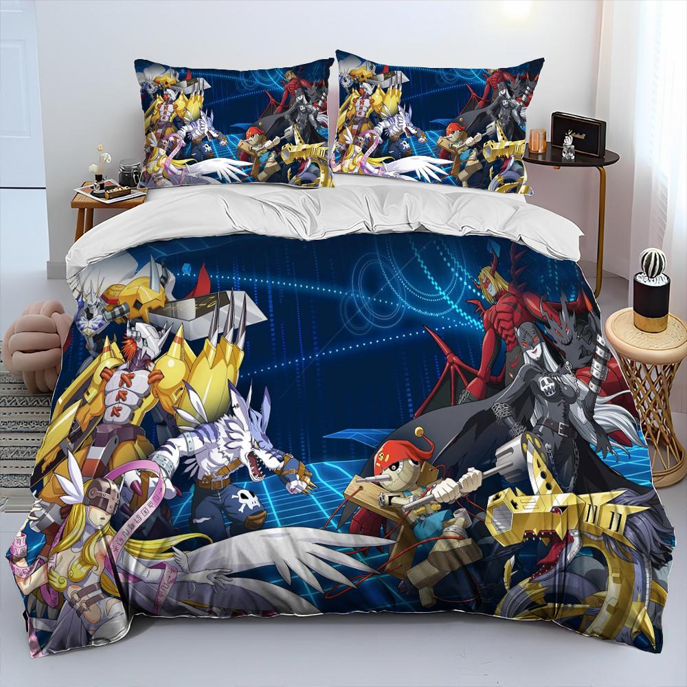 Digimon Adventure Monster Cartoon Comforter Bedding Set,Duvet Cover Bed Set Quilt Cover Pillowcase,king Queen Size Bedding Set