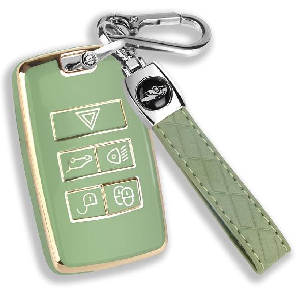 QBUC For Land Rover Key Fob Cover With KeyChain Soft TPU Gold Trim Key Case Full Protection Compatible With 2018-2026 Land Rover Range Rover Evoque