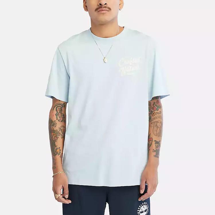 Timberland Letter Print Crew Neck Short Sleeve T-Shirt Unisex Tops Blue A6651-940