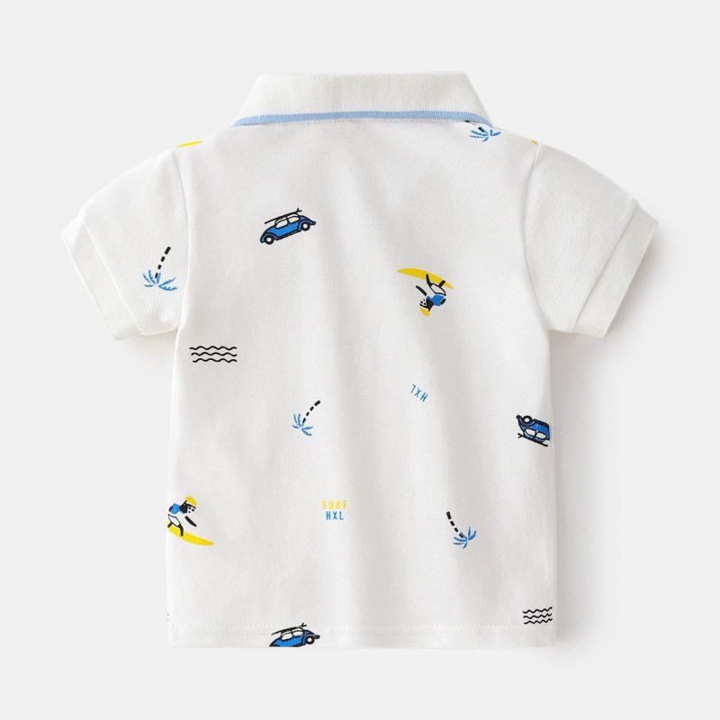 Children's Clothing Summer Boys' Polo Shirt Short-Sleeved T-shirt Baby Boys' Dinosaur Print Tops Kids Lapel Seaside Clothes