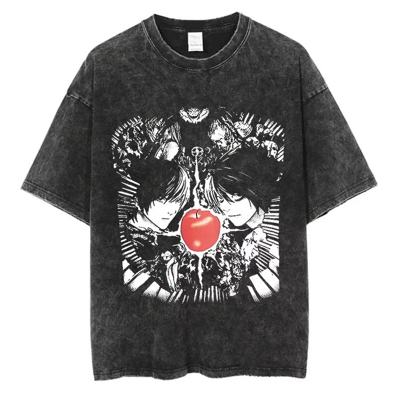 Summer Hot Sale Harajuku Vintage Washed T Shirts Death Note Anime Graphic Printing T Shirt Oversize Cotton Fashion Trendy Tee