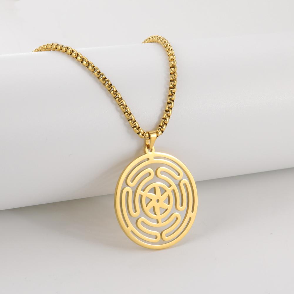 Lemegeton Hecate Women Wheel Necklace Pin Hot Magic Symbol Witchcraft Energy Amulet Men and Women Stainless Steel Jewelry Gifts