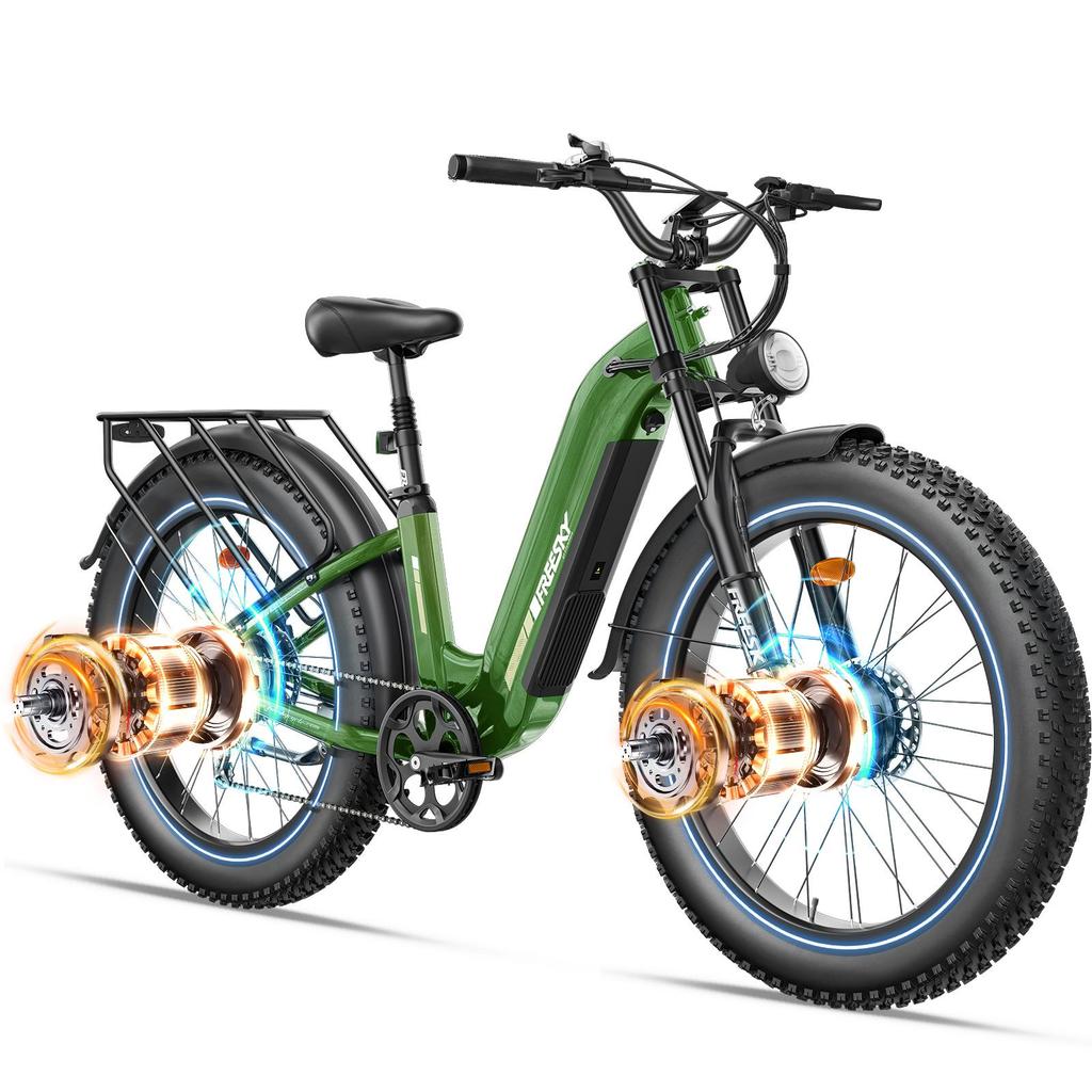 Freesky M540 Electric Bike, 2 * 160NM Dual Motor, 48V 23AH Battery, 26*4.0'' Tires, 32MPH, LCD Display, Hydraulic Brakes
