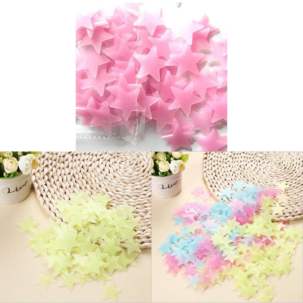 100pcs Bag Of Premium Quality Glow In The Dark Wall Stickers For Kids' Bedrooms In Colorful Star Shapes