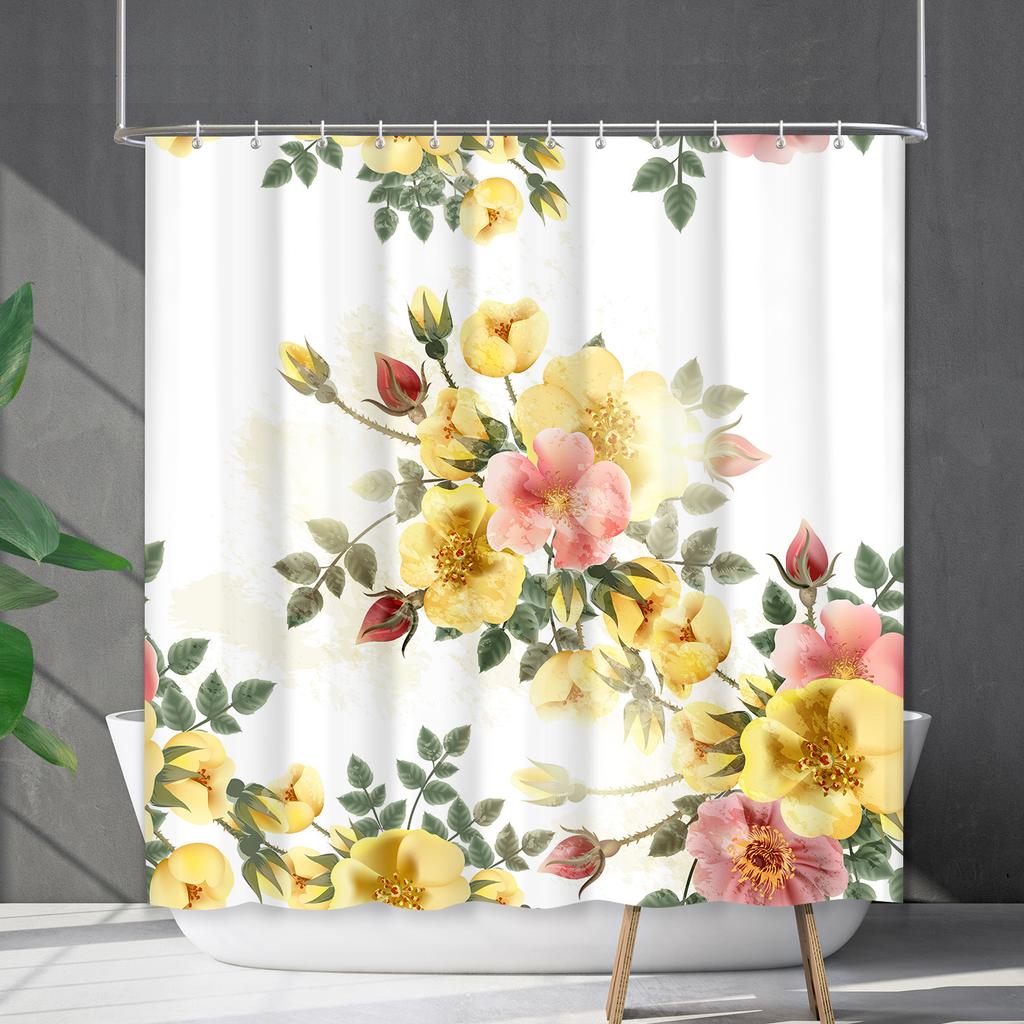 Shower Curtain Waterproof And Mildew-Proof 3D Digital Printing Plant Flower Plant Shower Curtain Bathroom Partition
