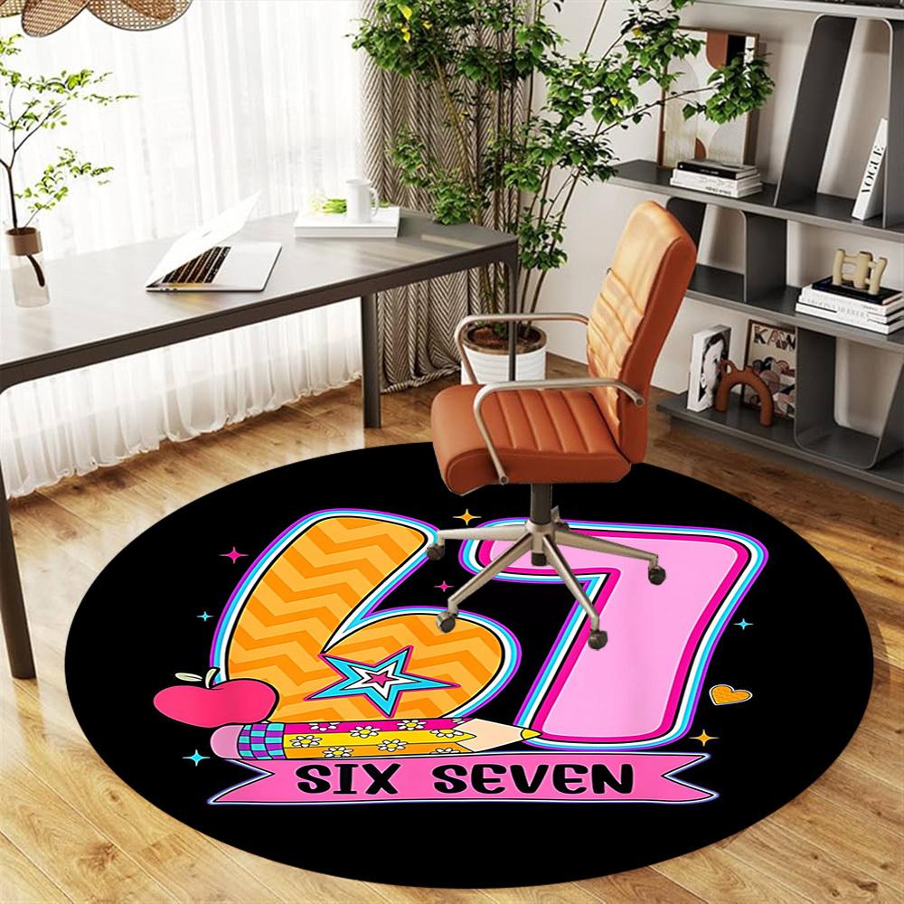 1pc Six Seven Round Chair mat office Area Rug - Non-Slip, Floor Mat for Office, Bedroom, and Indoor Decor p127170