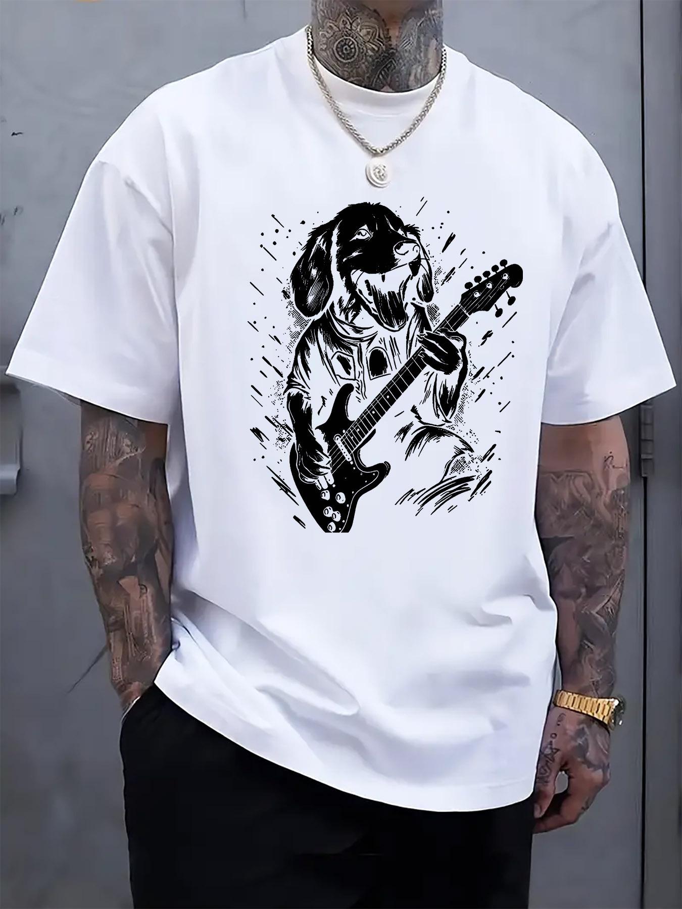 

Black Casual T-shirt with Rocking Dog Guitar Print - Short Sleeve XXXL